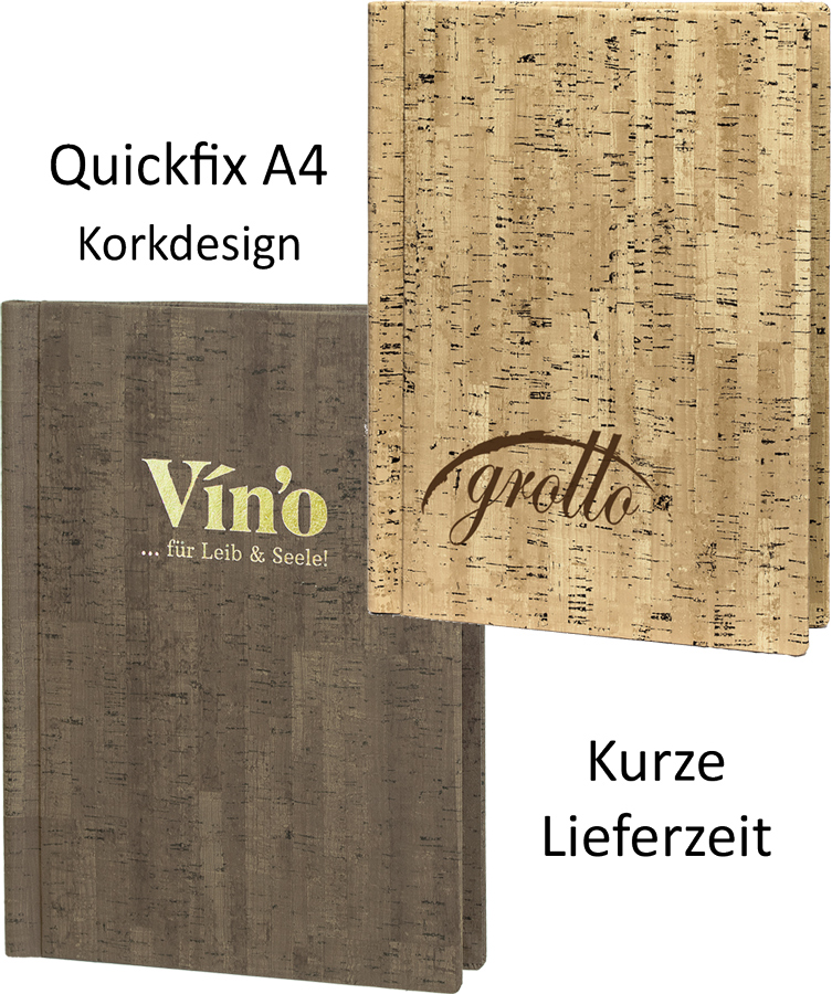 Weinkarten, Klemmmappen Korkdesign A4 . Quickfix in 2 Farben